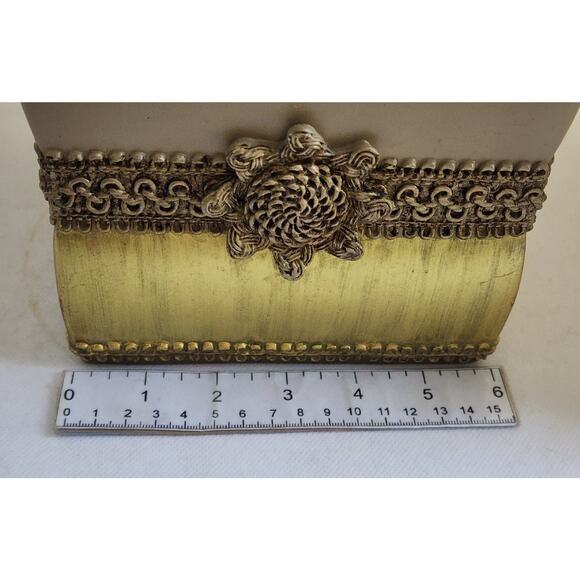 TISSUE BOX HOLDER-AVANTI LINENS-Gold-Heavy Resin-Rope Design-Gold-Tan-Square - Picture 8 of 8